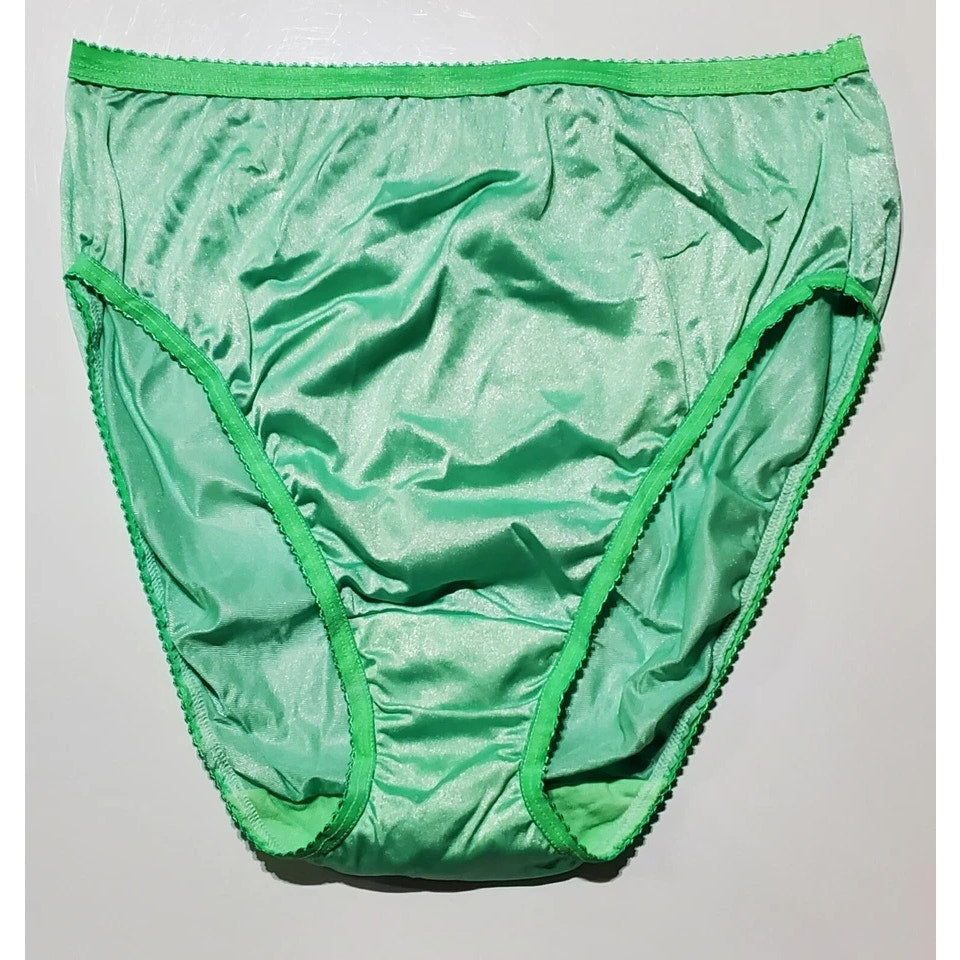 Shadowline 17842 Women's Hi Cut Panty Shiny Nylon Brief Full Coverage Kiwi Green