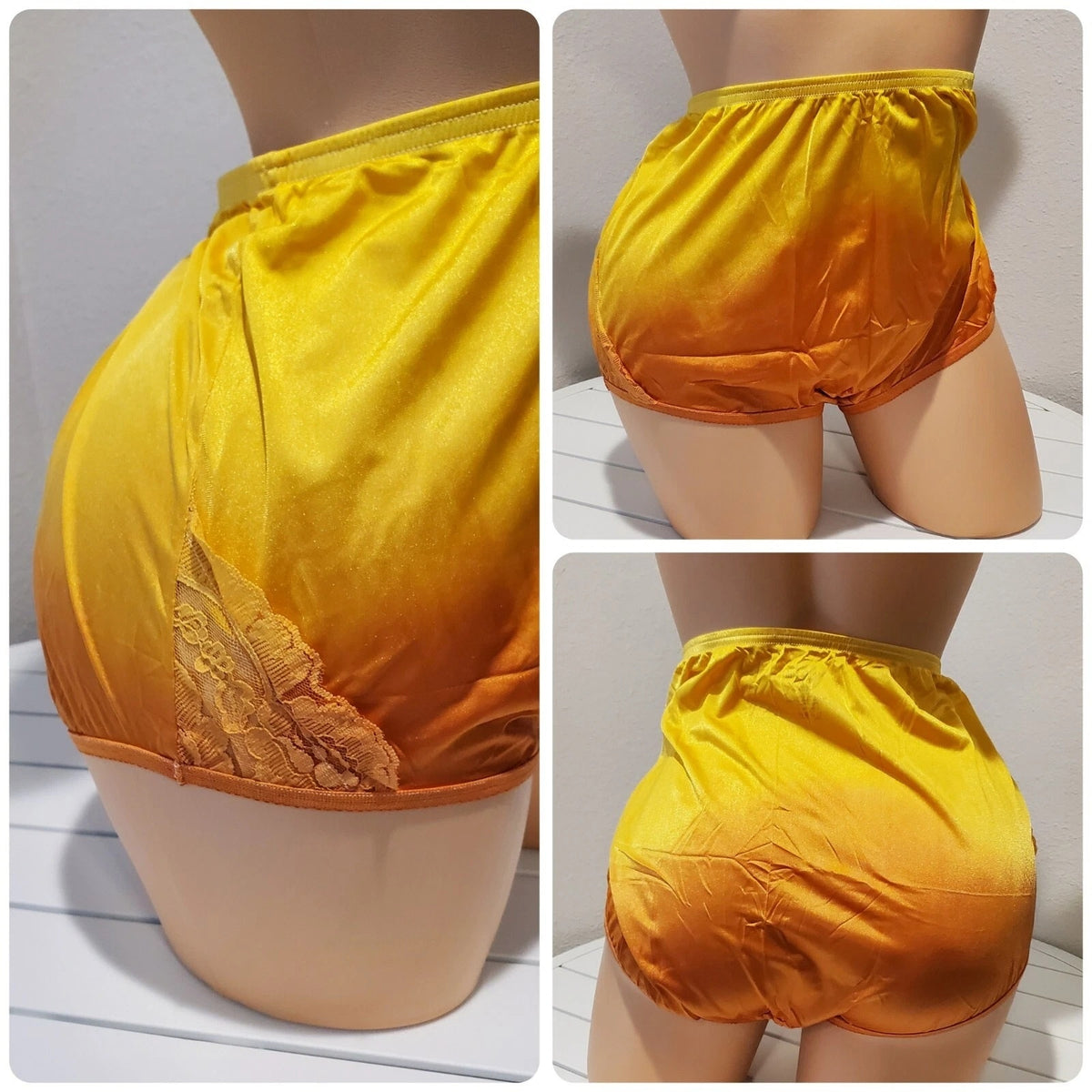 Vanity Fair Lace Nouveau Nylon Full Cut Panty Ombre Caliente Yellow Orange 9/2XL