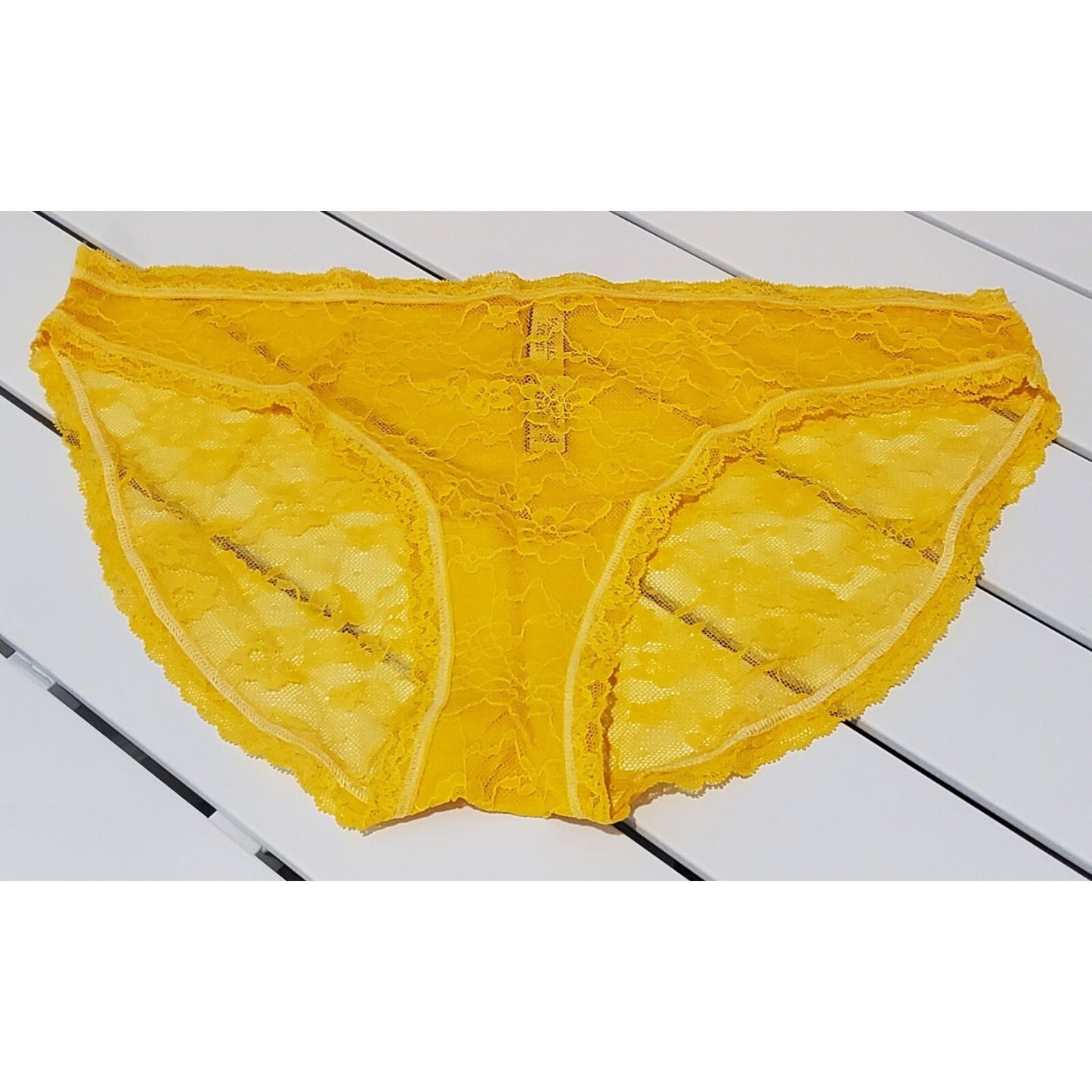Victoria's Secret Floral Lace Sheer Bikini Panty Tulip Yellow 9/2XL