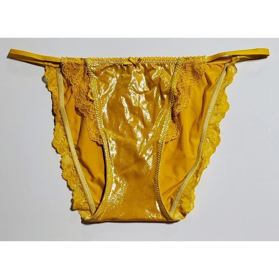 Victoria's Secret Dream Angels String Bikini Panty Shiny Lace Yellow Sun Goddess