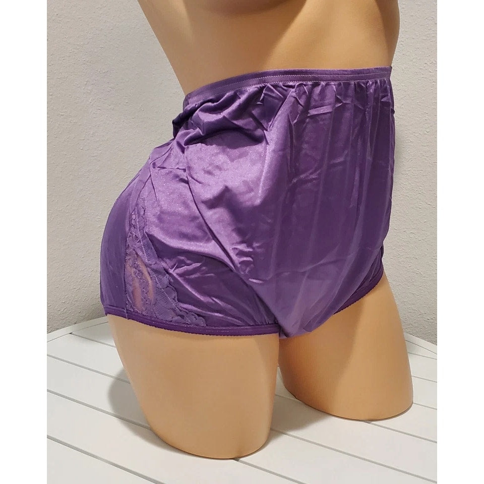 Vanity Fair Lace Nouveau Nylon Full Cut Panty Lace Shiny Midnight Purple 10/3XL