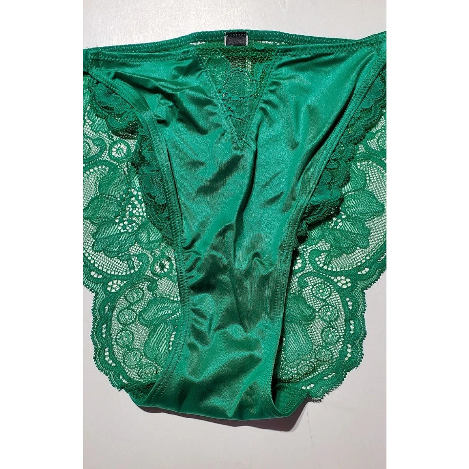Victoria's Secret Shine Strap Cheeky Panty All Lace Back Shiny Green 7/L
