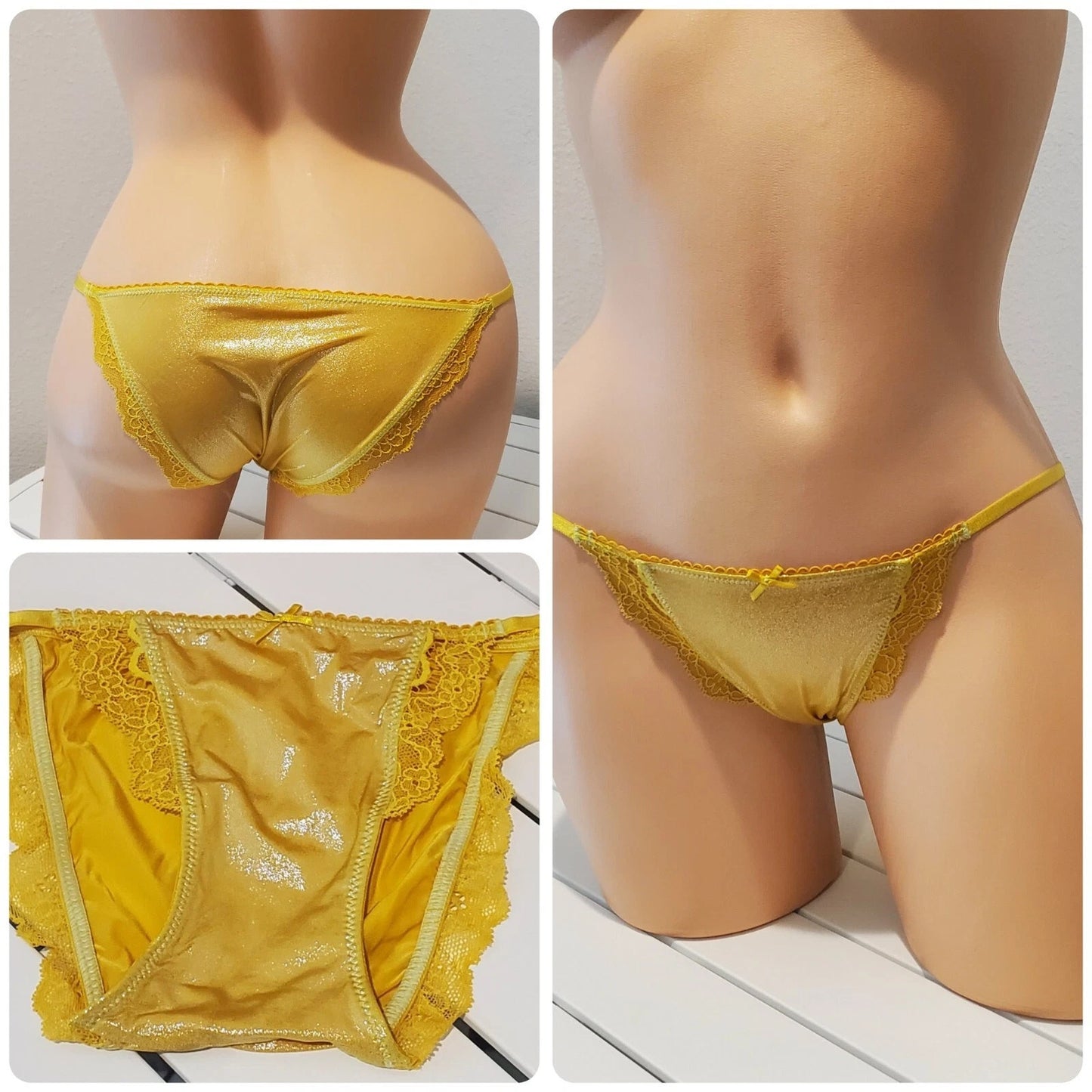 Victoria's Secret Dream Angels String Bikini Panty Shiny Lace Tulip Yellow XS