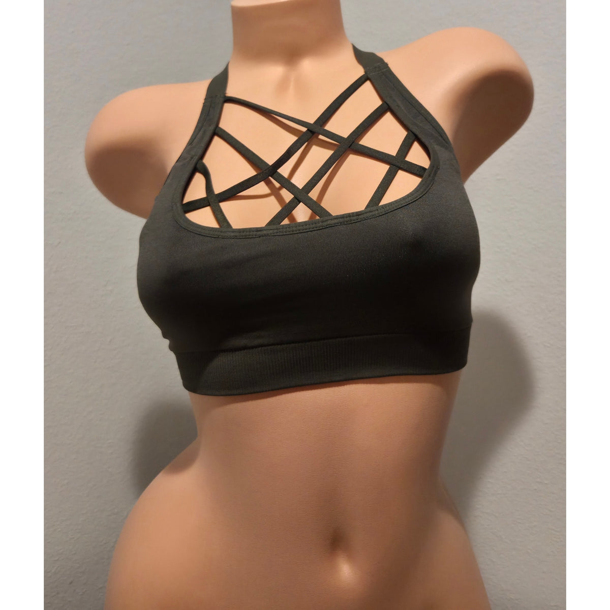Victoria's Secret Victoria Sport Strappy Front Sports Bra Olive Green Size M
