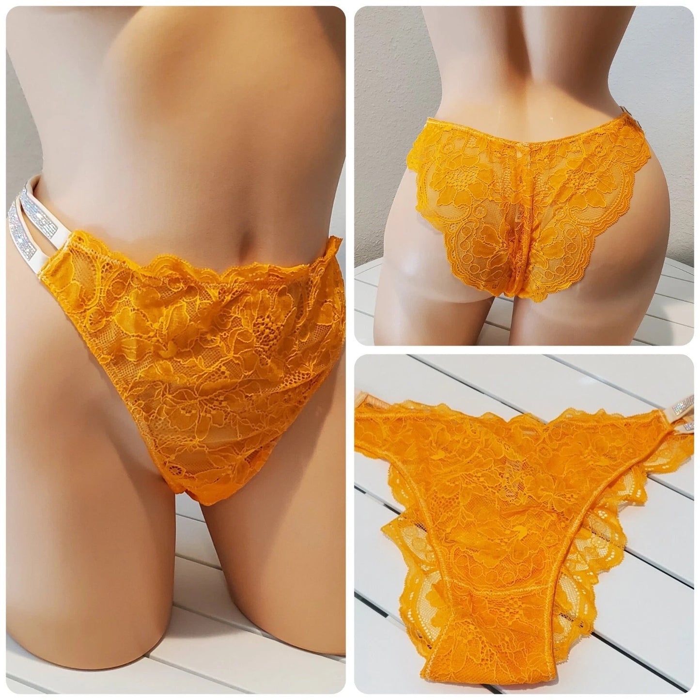 Victoria's Secret Double Shine Strap Brazilian Panty All Lace Ecstasy Orange