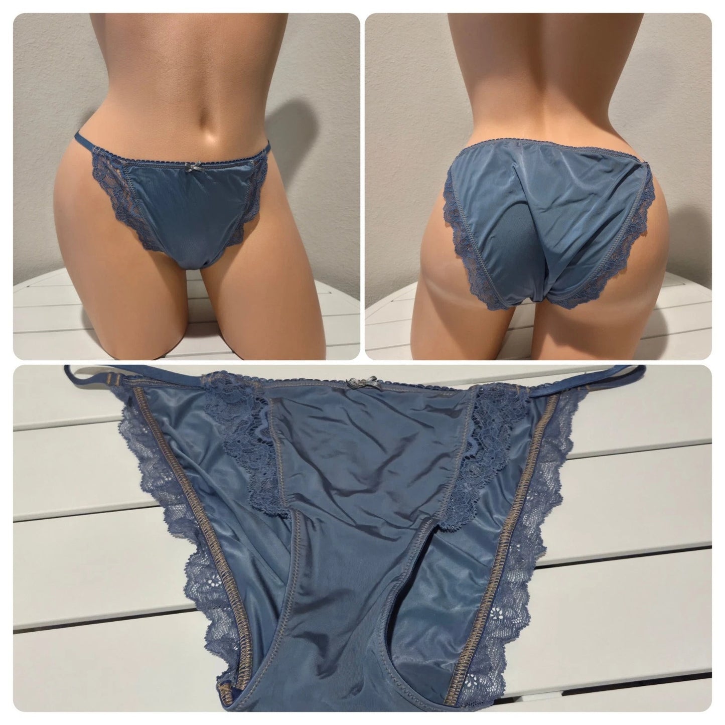 Victoria's Secret Dream Angels Smooth Shiny String Bikini Panty Trench Blue 8/XL