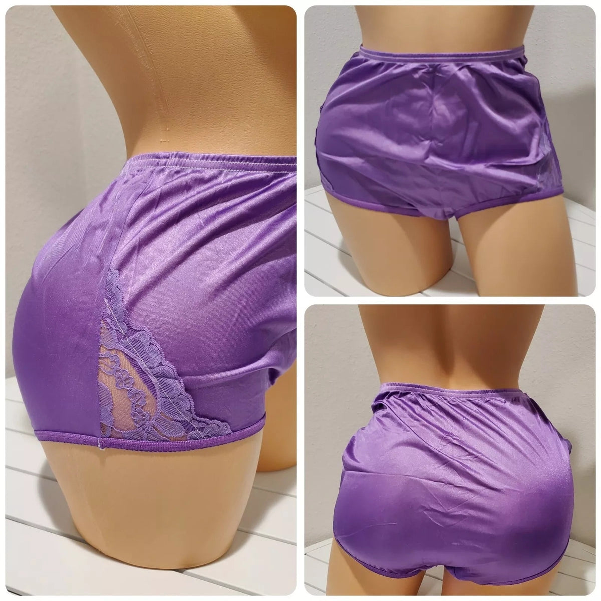 Vanity Fair Lace Nouveau Nylon Full Cut Panty Lace Shiny Purple Fantasy