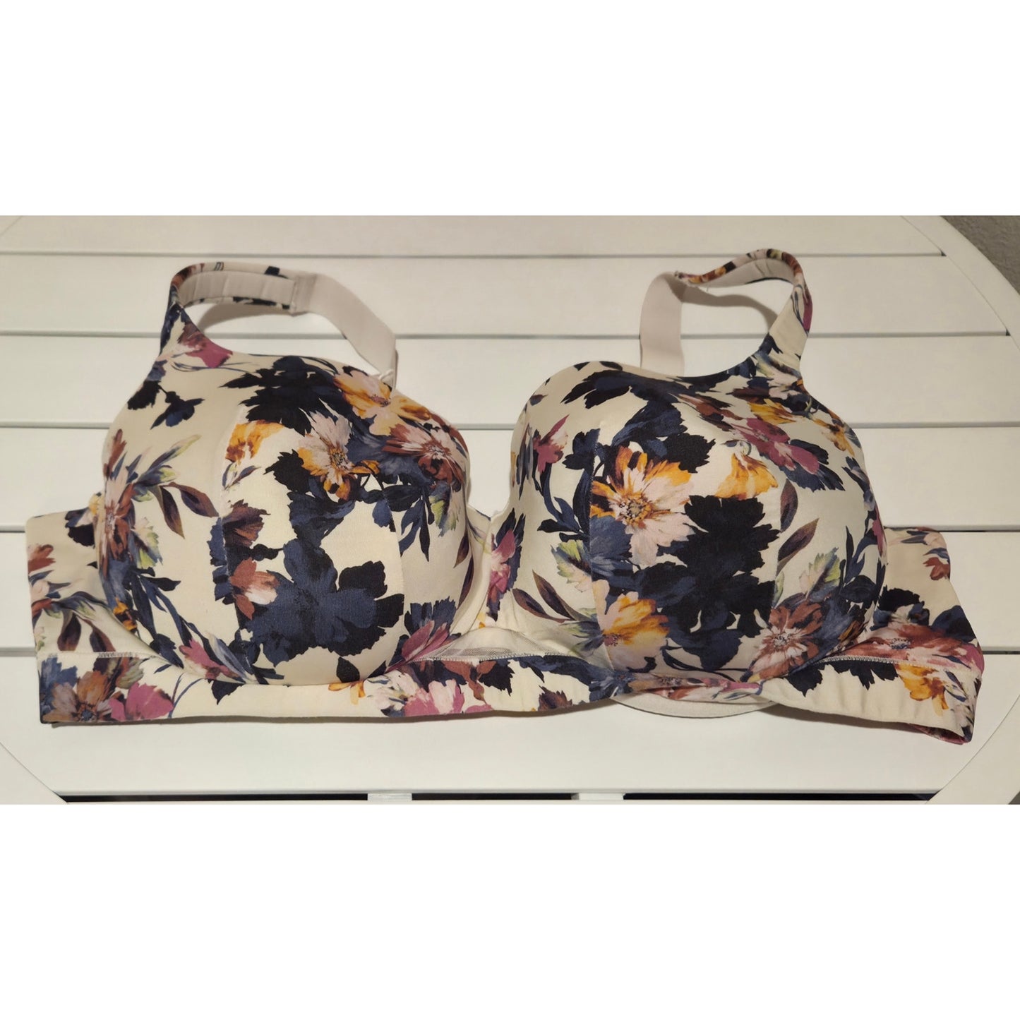 Cacique Lightly Lined Balconette Bra Underwire Ivory Floral Print 44DD