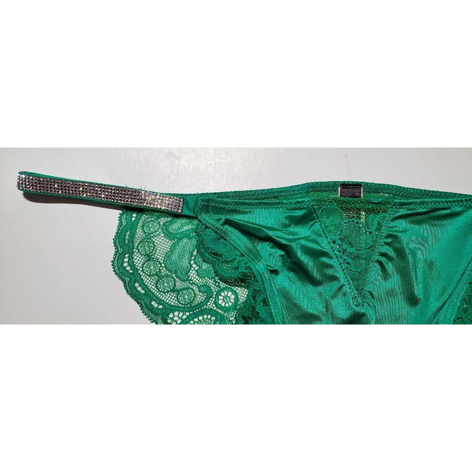 Victoria's Secret Shine Strap Cheeky Panty All Lace Back Shiny Green 7/L