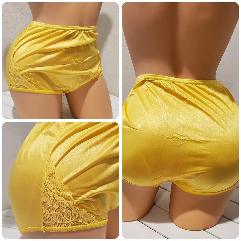 Vanity Fair Lace Nouveau Nylon Full Cut Panty Lace Shiny Yellow Lemon