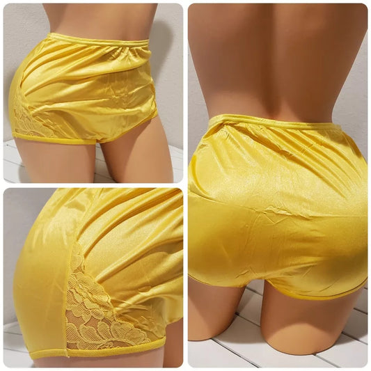 Vanity Fair Lace Nouveau Nylon Full Cut Panty Lace Shiny Yellow Lemon - Star Vintage & More Star Vintage And More LLC