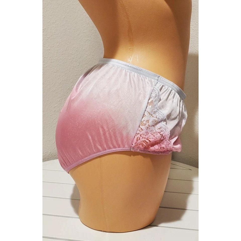 Shadowline 11182 Lace Bikini Panty Nylon Silver Chrome Diety Pink Static 10/3XL