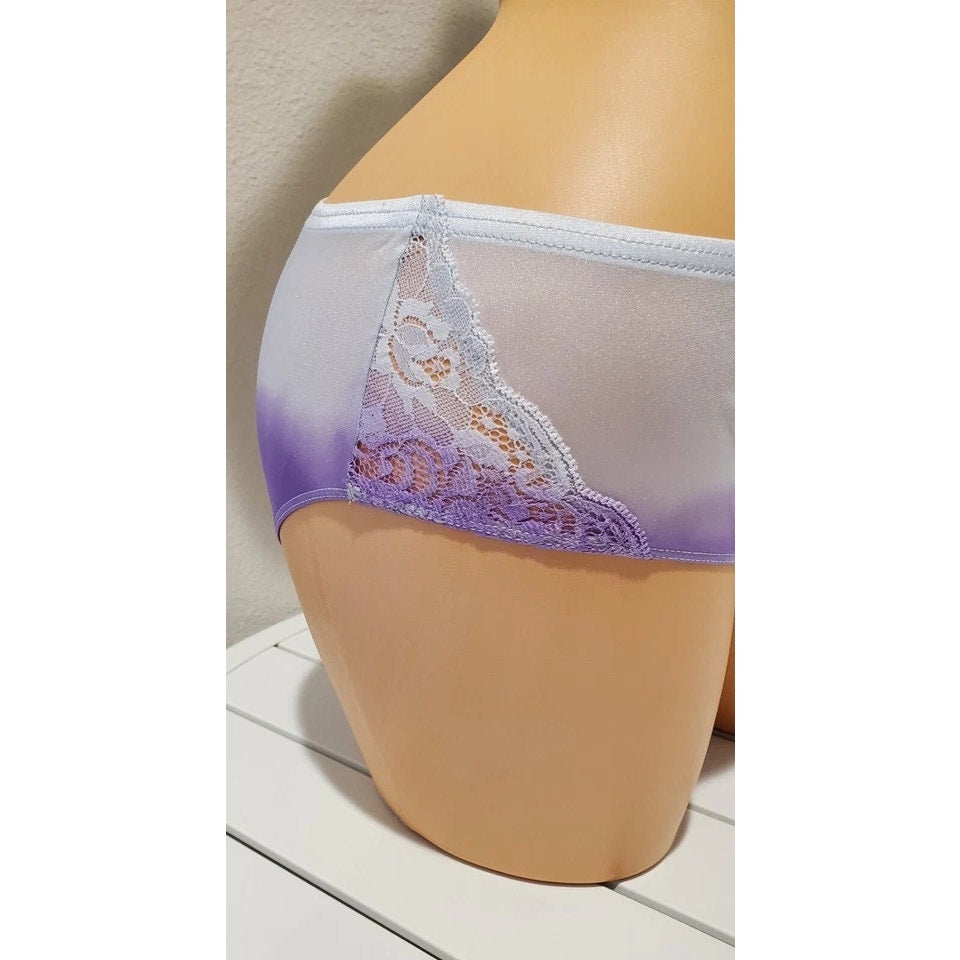 Shadowline 11182 Lace Insets Bikini Panty Shiny Nylon Ombre Purple Majesty