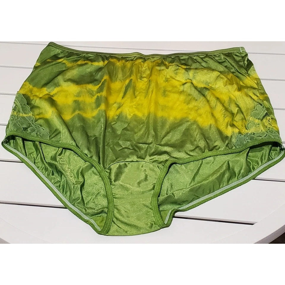 Vanity Fair Lace Nouveau Nylon Full Cut Panty Yellow Pine Green Rainbow Shift 9