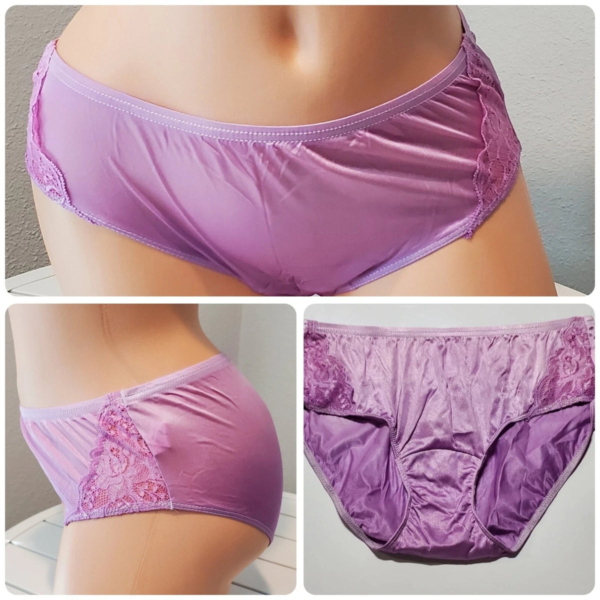 Shadowline 11182 Lace Insets Bikini Panty Nylon Ombre Sherbert Pink Purple 5/S