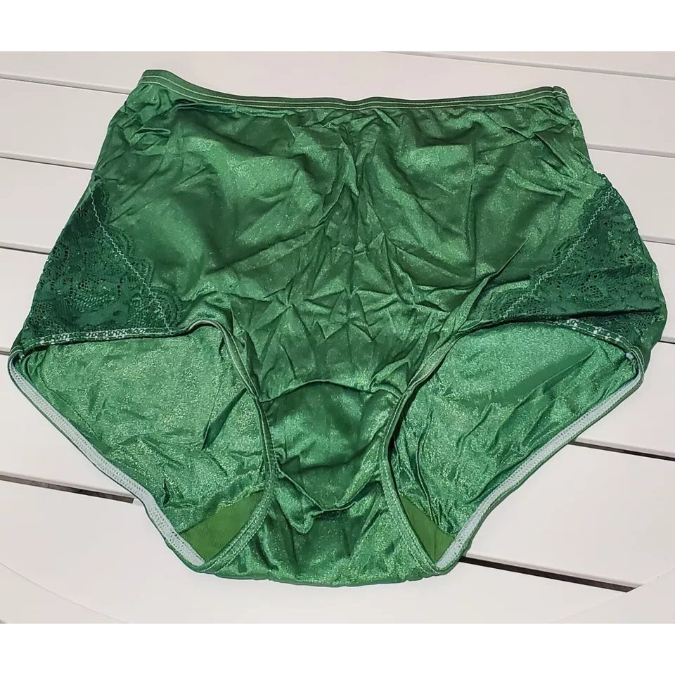 Shadowline 17082 Full Cut Brief Nylon Lace Full Cut Panty Irish Green