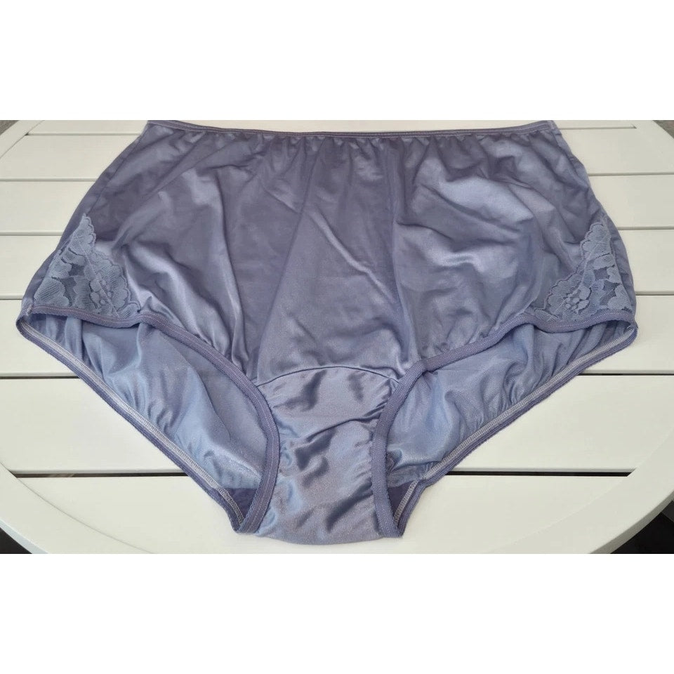 Vanity Fair Lace Nouveau Nylon Full Cut Panty Lace Shiny Velour Violet Purple