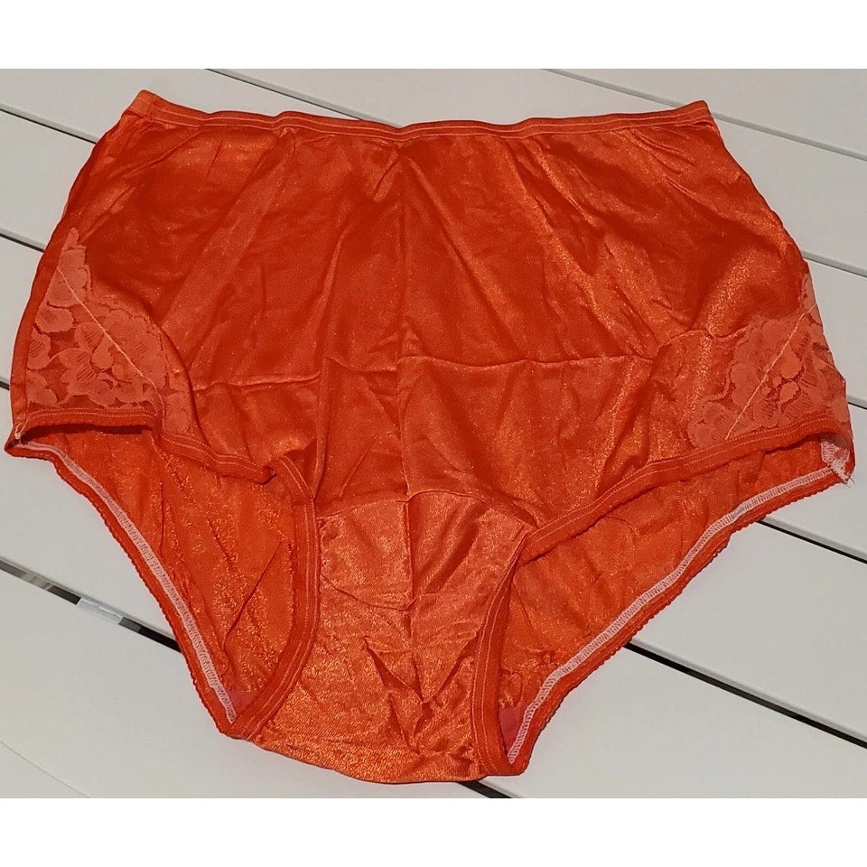 Vanity Fair Lace Nouveau Nylon Full Cut Panty Lace Shiny Orange Creamsicle
