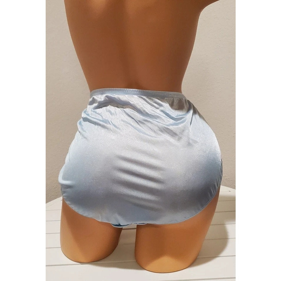 Shadowline 11182 Lace Bikini Panty Nylon Silver Chrome Ice Blue Static 10/3XL