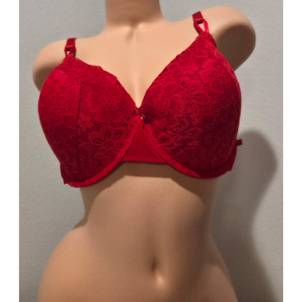 Victoria's Secret Lined Demi Bra 38DDD Floral Lace Convertible Straps Red