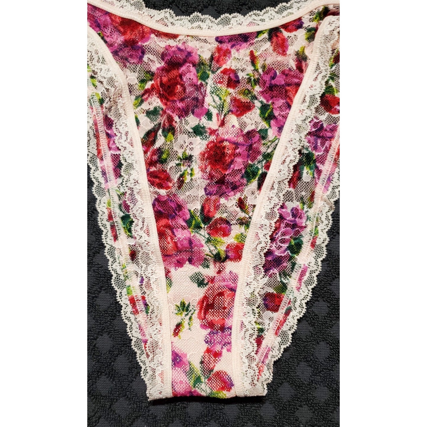 Victoria's Secret All Lace Brazilian Panty Semi Sheer Floral Print Pink 8/XL