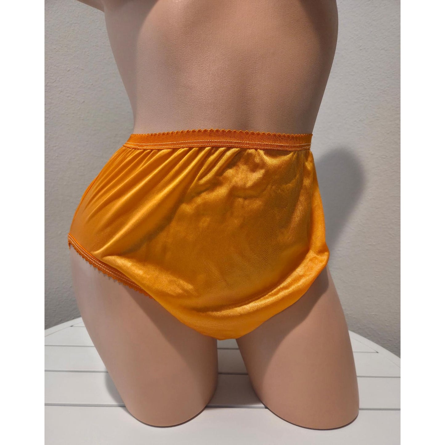 Shadowline 17842 Women's Hi Cut Panty Shiny Nylon Brief Full Coverage JOL Orange
