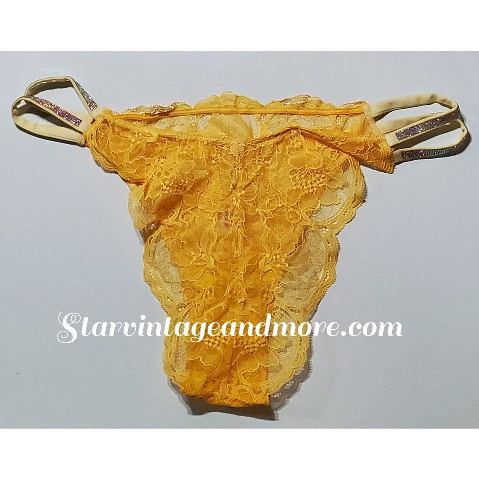 Victoria's Secret Double Shine Strap Brazilian Panty All Lace Naples Yellow