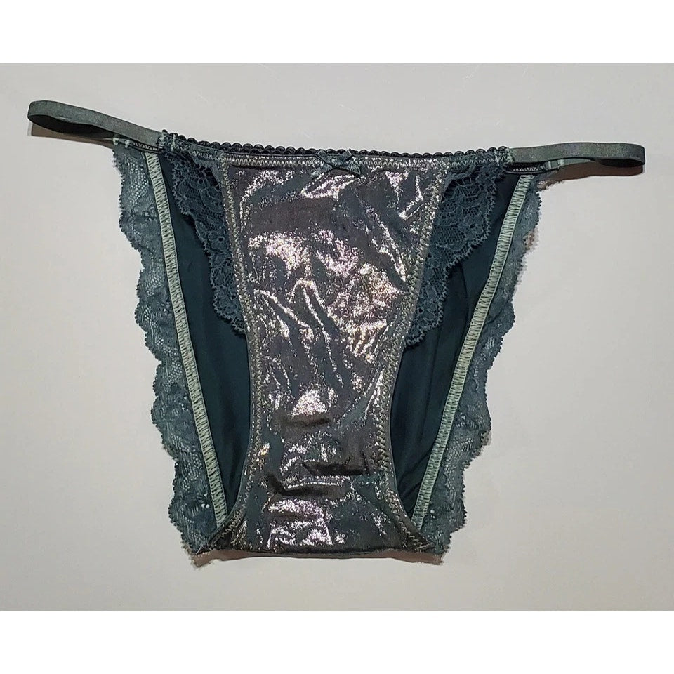 Victoria's Secret Dream Angels String Bikini Panty Shiny Lace Silver Platinum XS