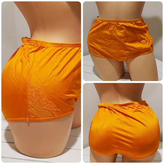Vanity Fair Lace Nouveau Nylon Full Cut Panty Lace Shiny Orange Shock - Star Vintage & More Star Vintage And More LLC