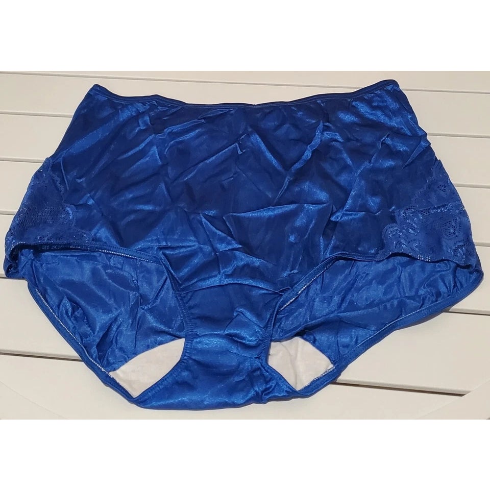 Shadowline 17082 Full Cut Brief Nylon Lace Full Cut Silky Panty Blue
