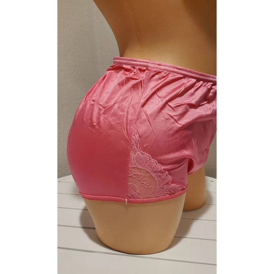 Vanity Fair Lace Nouveau Nylon Full Cut Panty Lace Shiny Ice Pink - Star Vintage & More