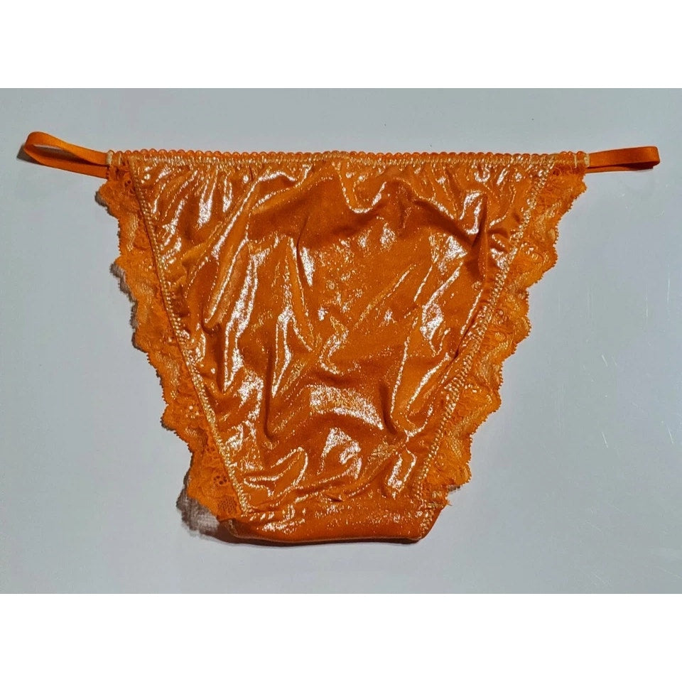 Victoria's Secret Dream Angels String Bikini Panty Shiny Lace Orange Neon XS