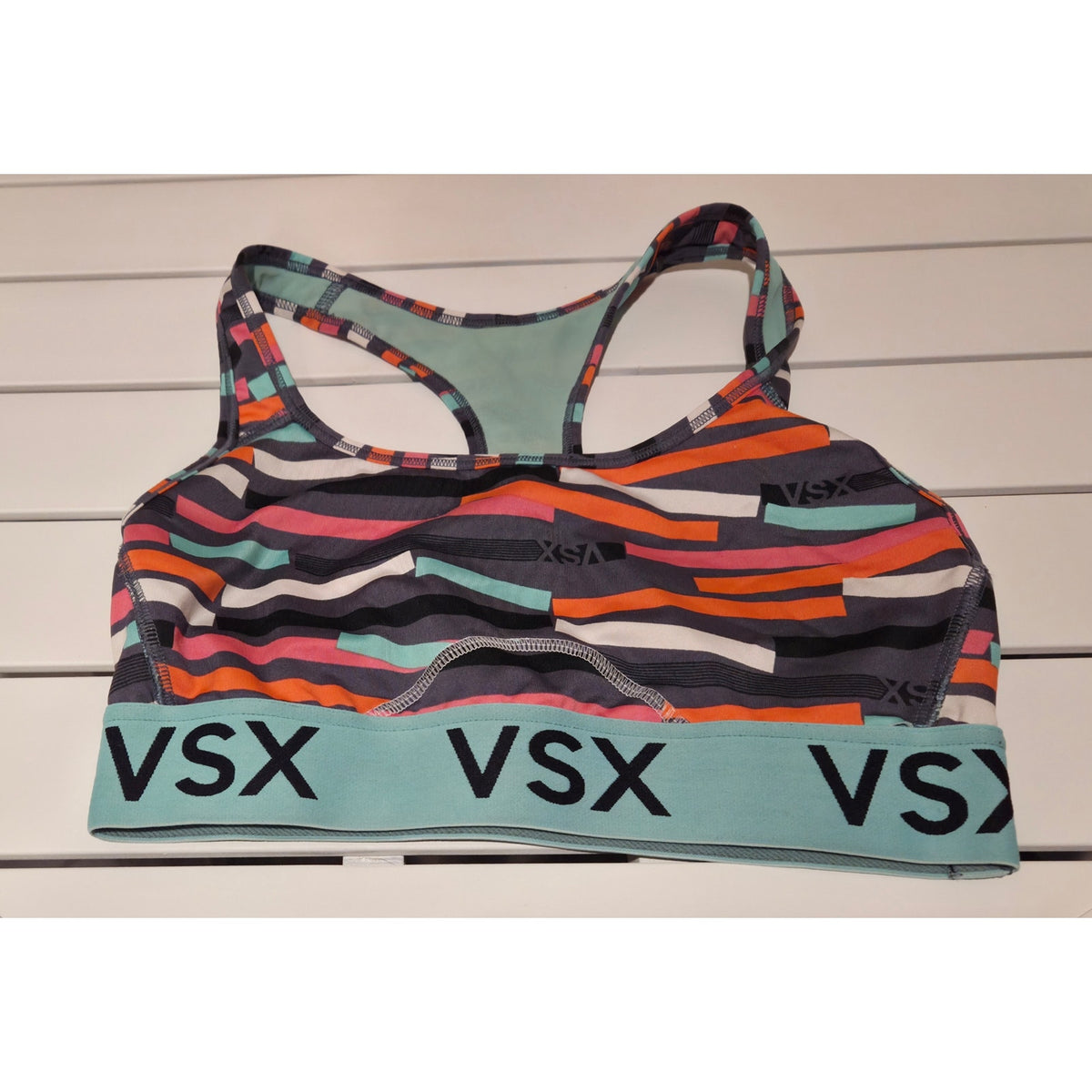 Victoria's Secret Sport Bra Polyester Crossback Colorblock Teal Multi Color S