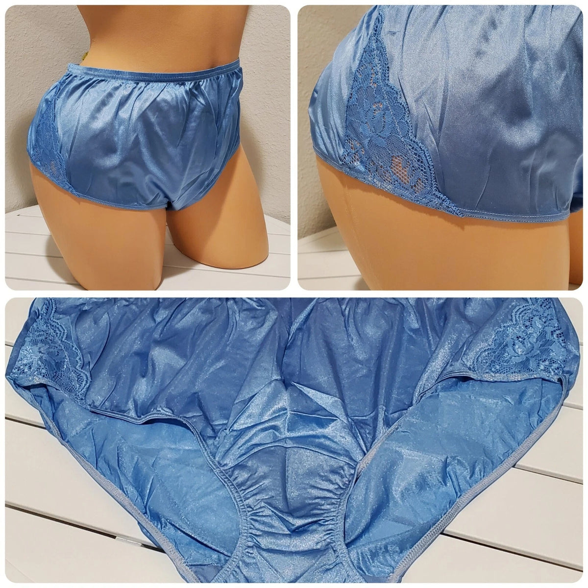 Shadowline 11182 Lace Insets Bikini Panty Shiny Nylon Blue Island Water 11/4XL