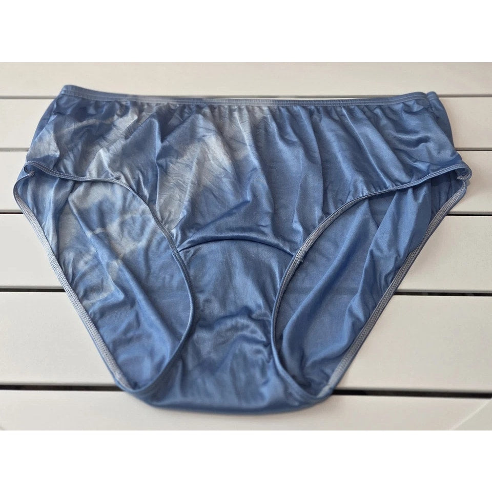 Shadowline 11032 Bikini Panty Shiny Nylon Full Cut Dove Blue Side Rainbow 10/3XL