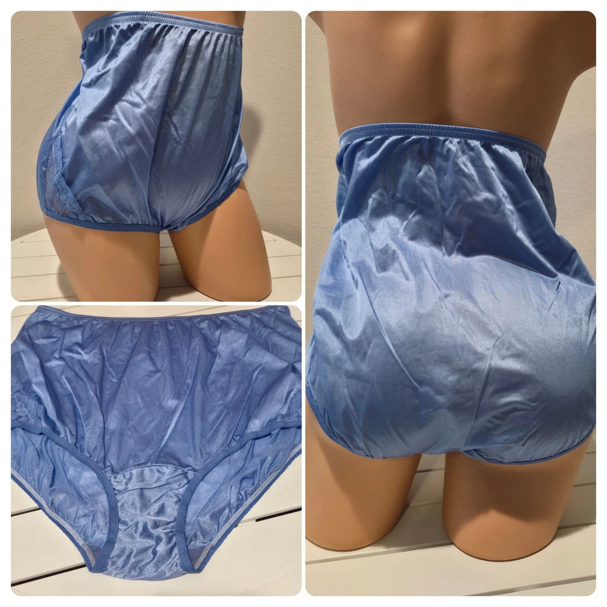 Vanity Fair Lace Nouveau Nylon Full Cut Panty Lace Shiny Blue Zing