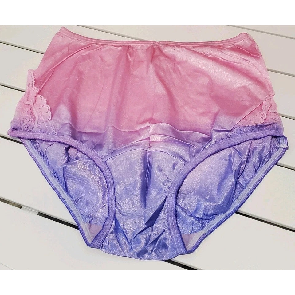 Vanity Fair Lace Nouveau Nylon Full Cut Panty Ombre Cotton Candy Pink Purple