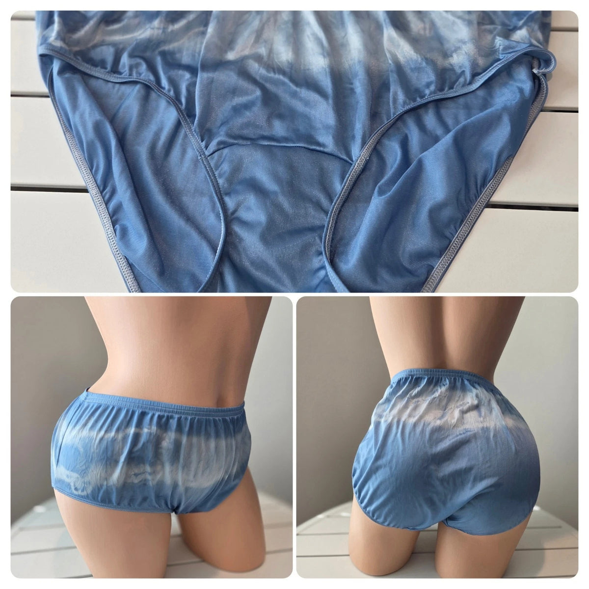 Shadowline 11032 Bikini Panty Shiny Nylon Full Cut Silky Dove Blue Rainbow 10