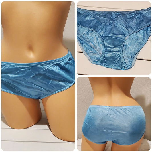 Shadowline 11032 Bikini Panty Shiny Nylon Full Cut Silky Blue Opal Star Vintage And More LLC