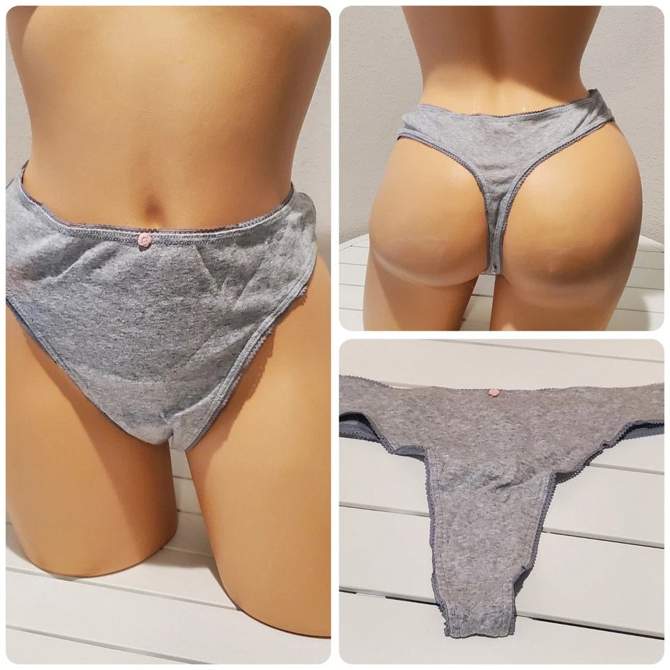 Victoria's Secret High Cut Thong Panty 100% Cotton Soft Comfortable Gray 8/XL