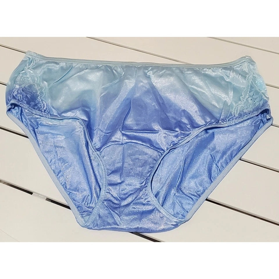 Shadowline 11182 Lace Insets Bikini Panty Shiny Nylon Ombre Cloud Blue 8/XL