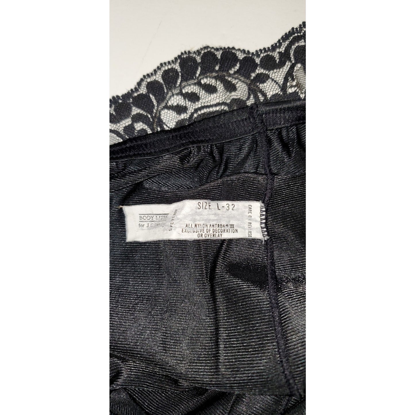 Body Lites Vintage Silky Nylon Half Slip Side Slit Lace Trim Black L/32