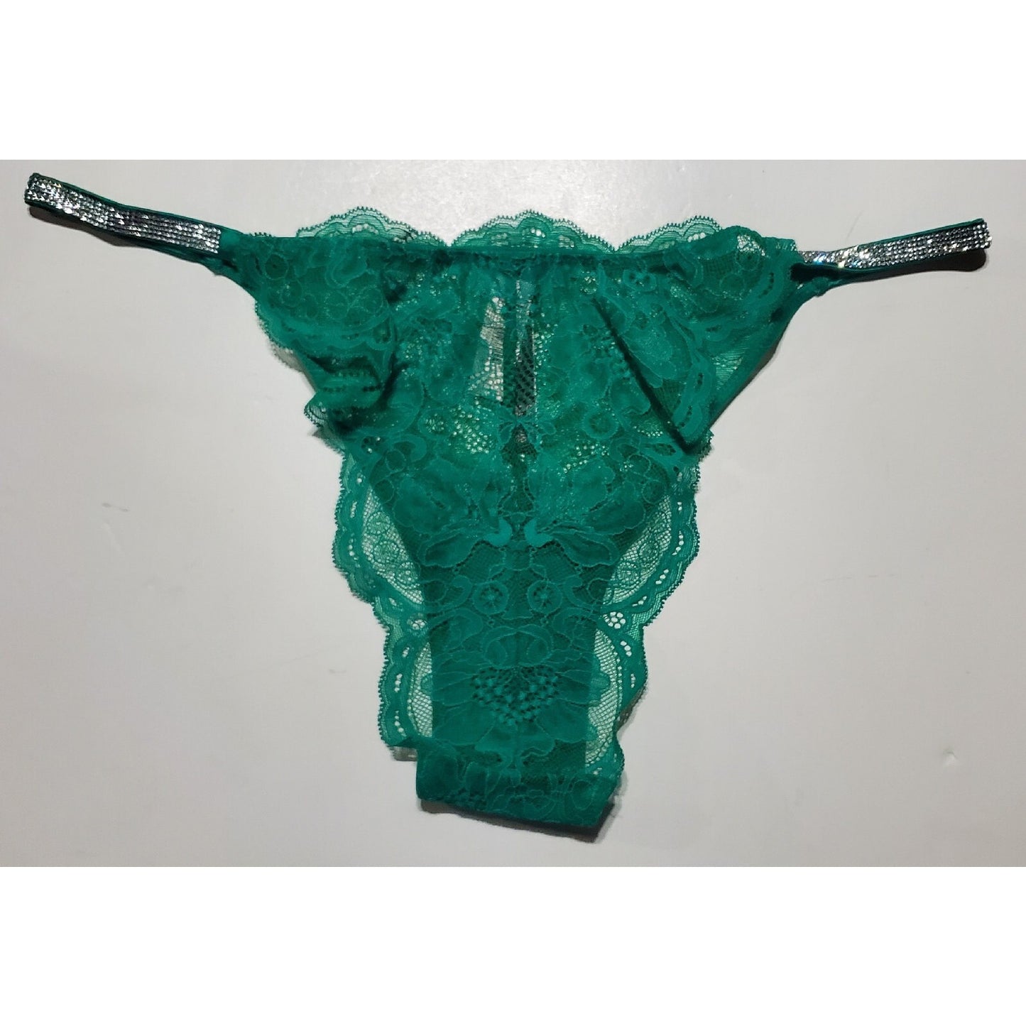 Victoria's Secret Shiny Brazilian Panty All Lace Strap Green 8/XL