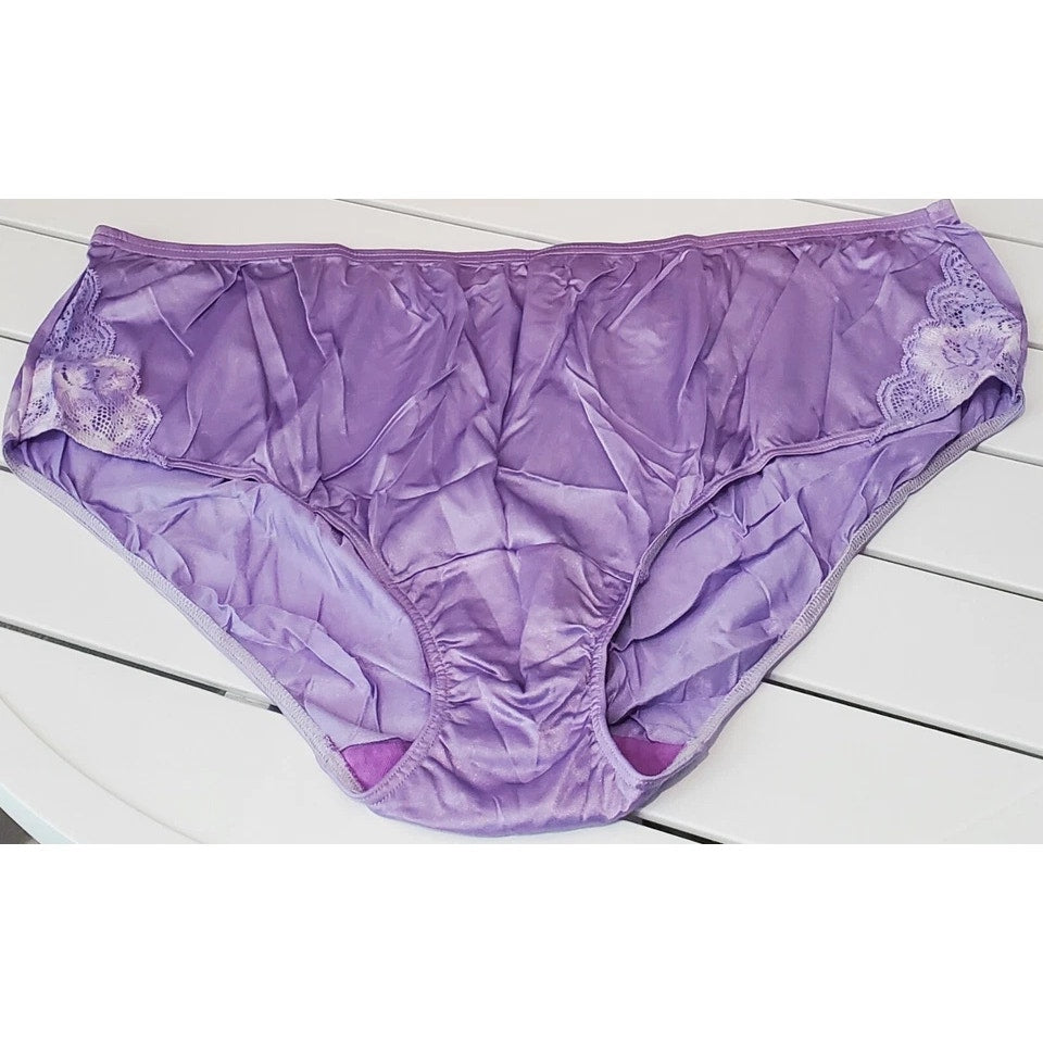 Shadowline 11182 Lace Insets Bikini Panty Nylon 2 Tone Lace Purple Foxglove 11 - Star Vintage & More