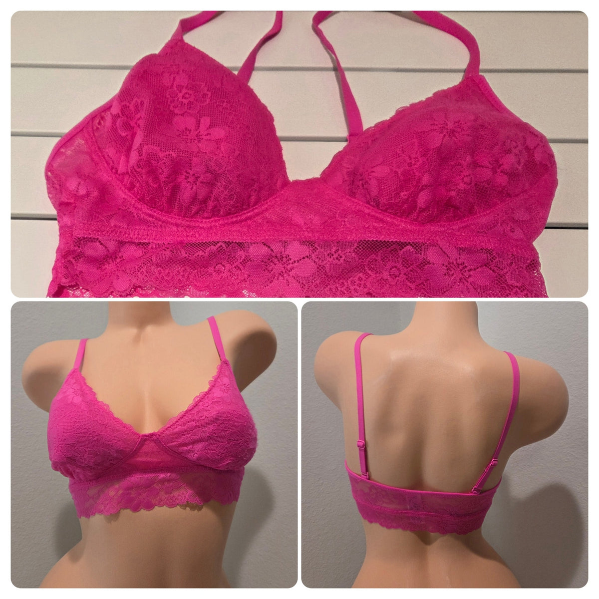 No Boundaries Floral Lace Bralette Lounge Bra Wireless Hot Pink Size M