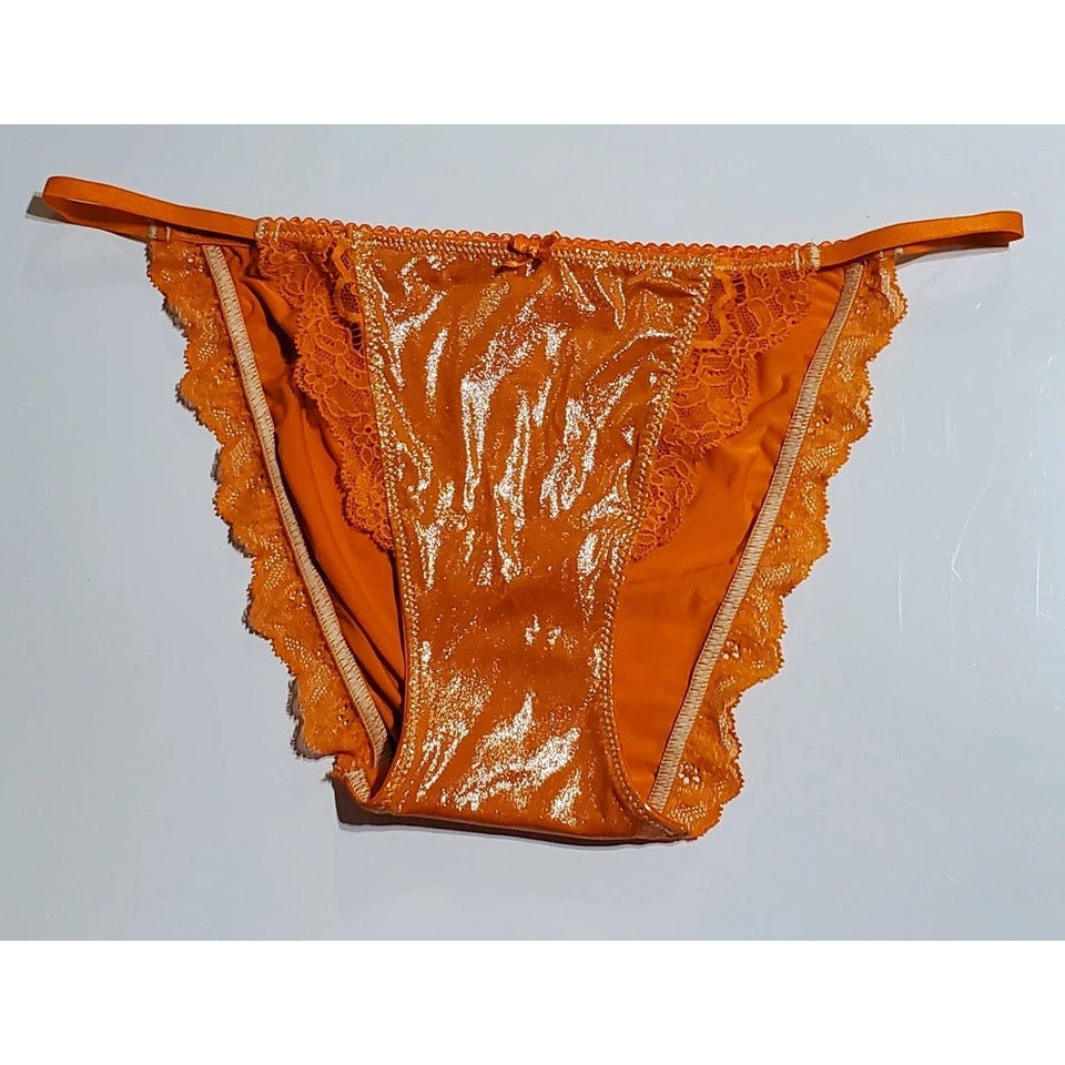 Victoria's Secret Dream Angels String Bikini Panty Shiny Lace Orange Neon XS