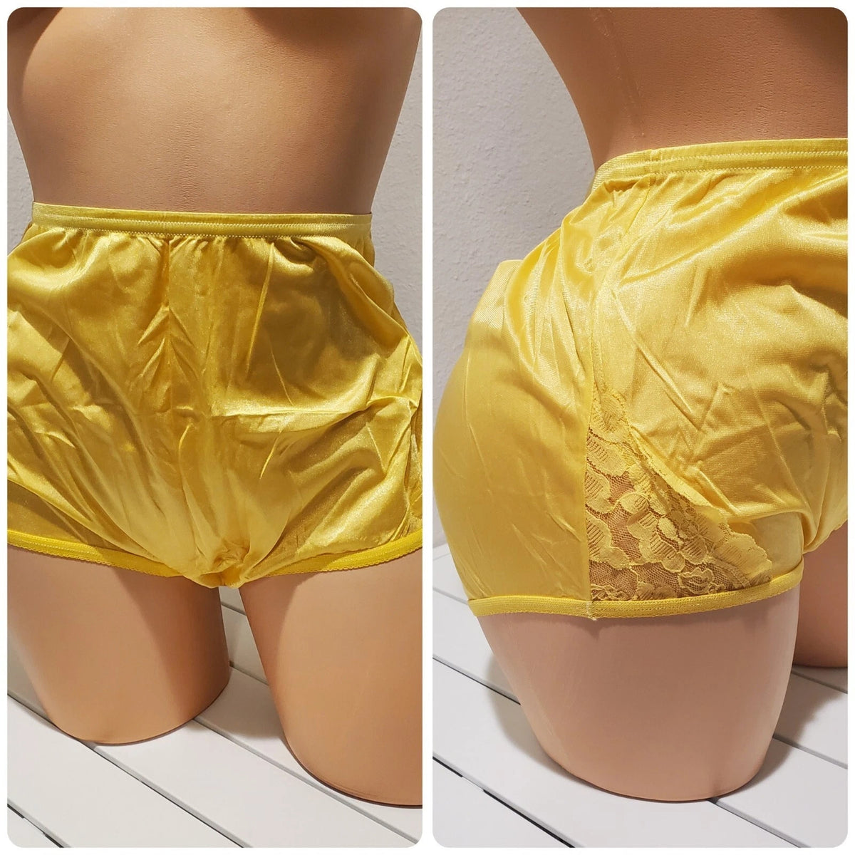 Vanity Fair Lace Nouveau Nylon Full Cut Panty Lace Shiny Yellow Gold 10/3XL