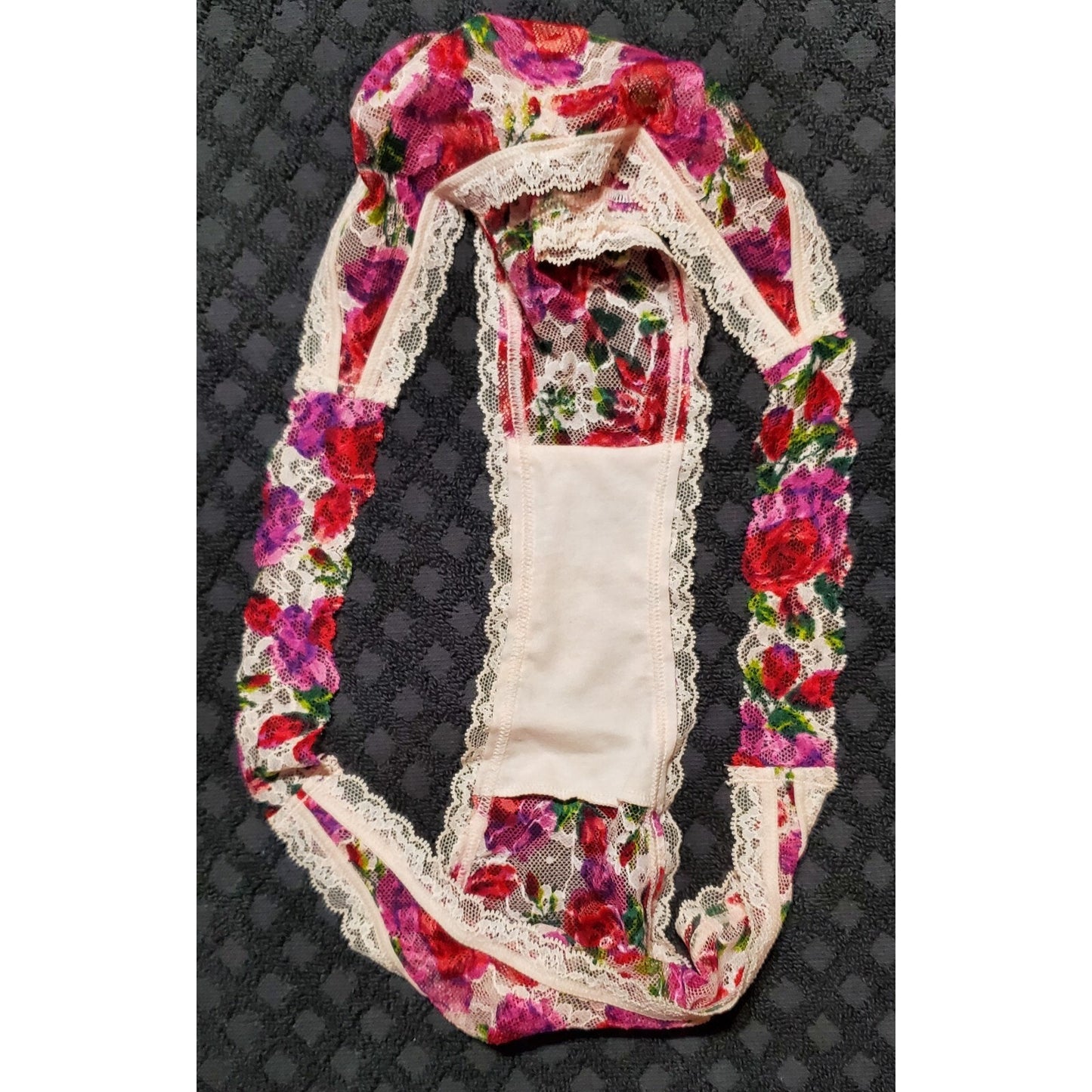 Victoria's Secret All Lace Brazilian Panty Semi Sheer Floral Print Pink 8/XL