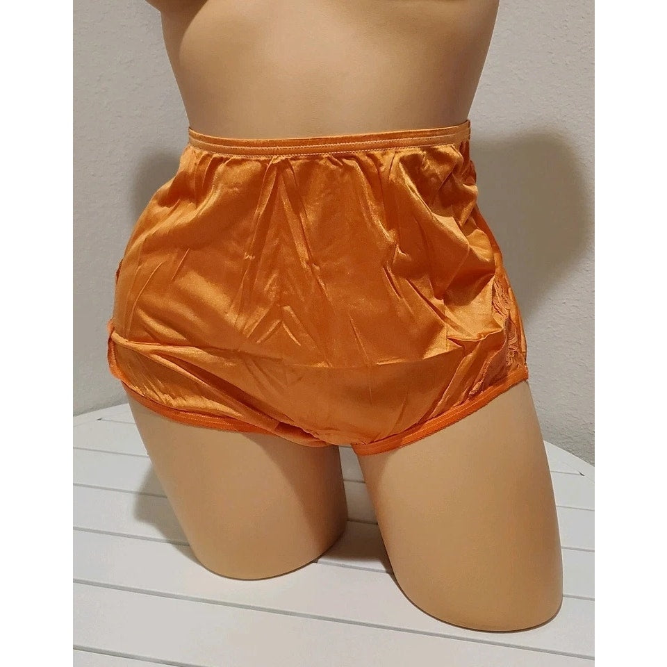 Vanity Fair Lace Nouveau Nylon Full Cut Panty Lace Shiny Amber Orange