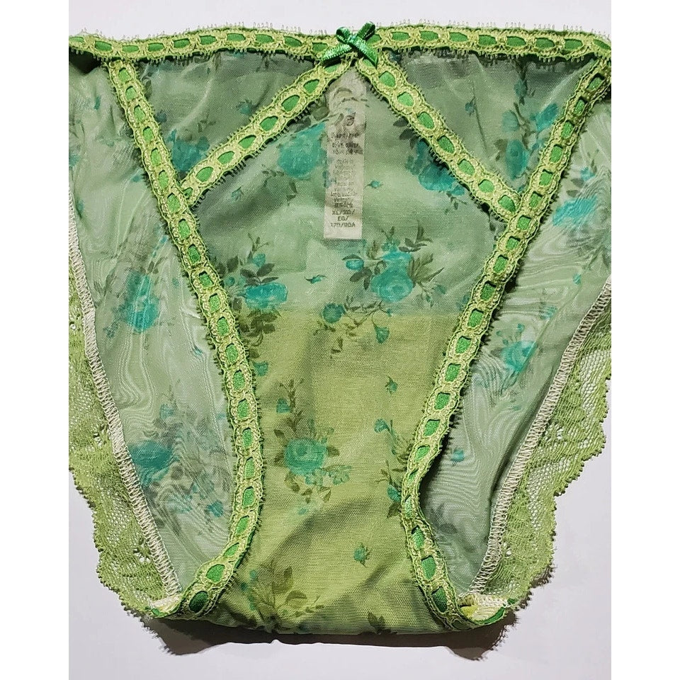 Victoria's Secret Dream Angels Bikini Panty Sheer Floral Print Green Sour Apple